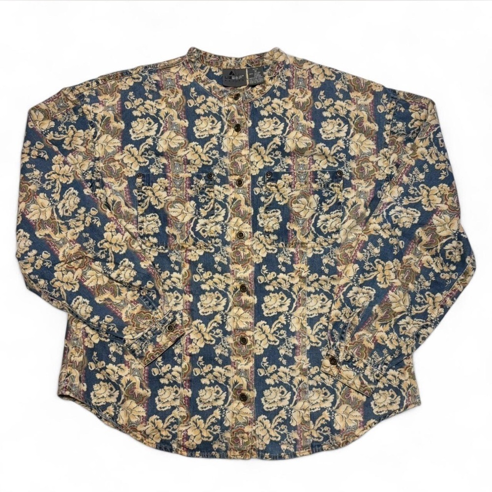 VTG 90s Liz Wear Western Paisley Printed Denim Button Shirt Sz Petite Medium - Picture 2 of 5
